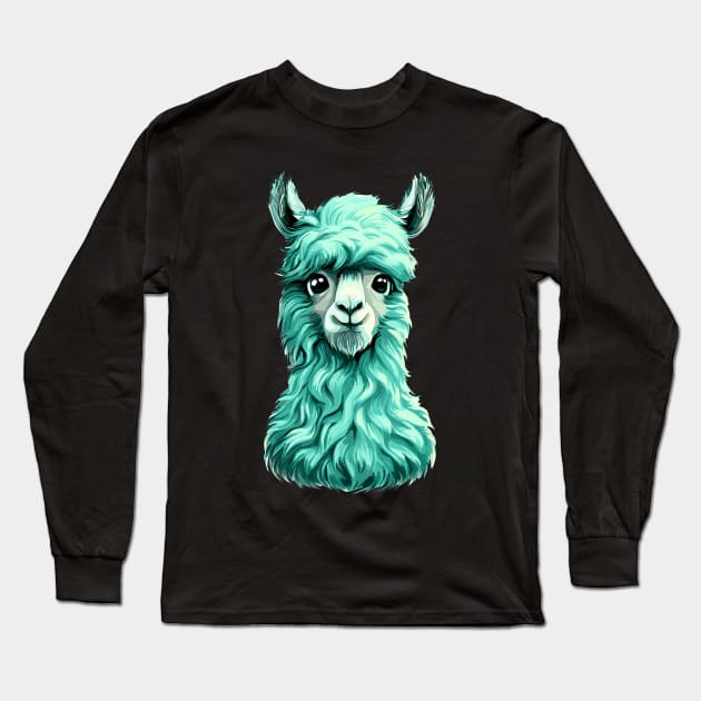 Aquamarine Llama Long Sleeve T-Shirt by TomFrontierArt